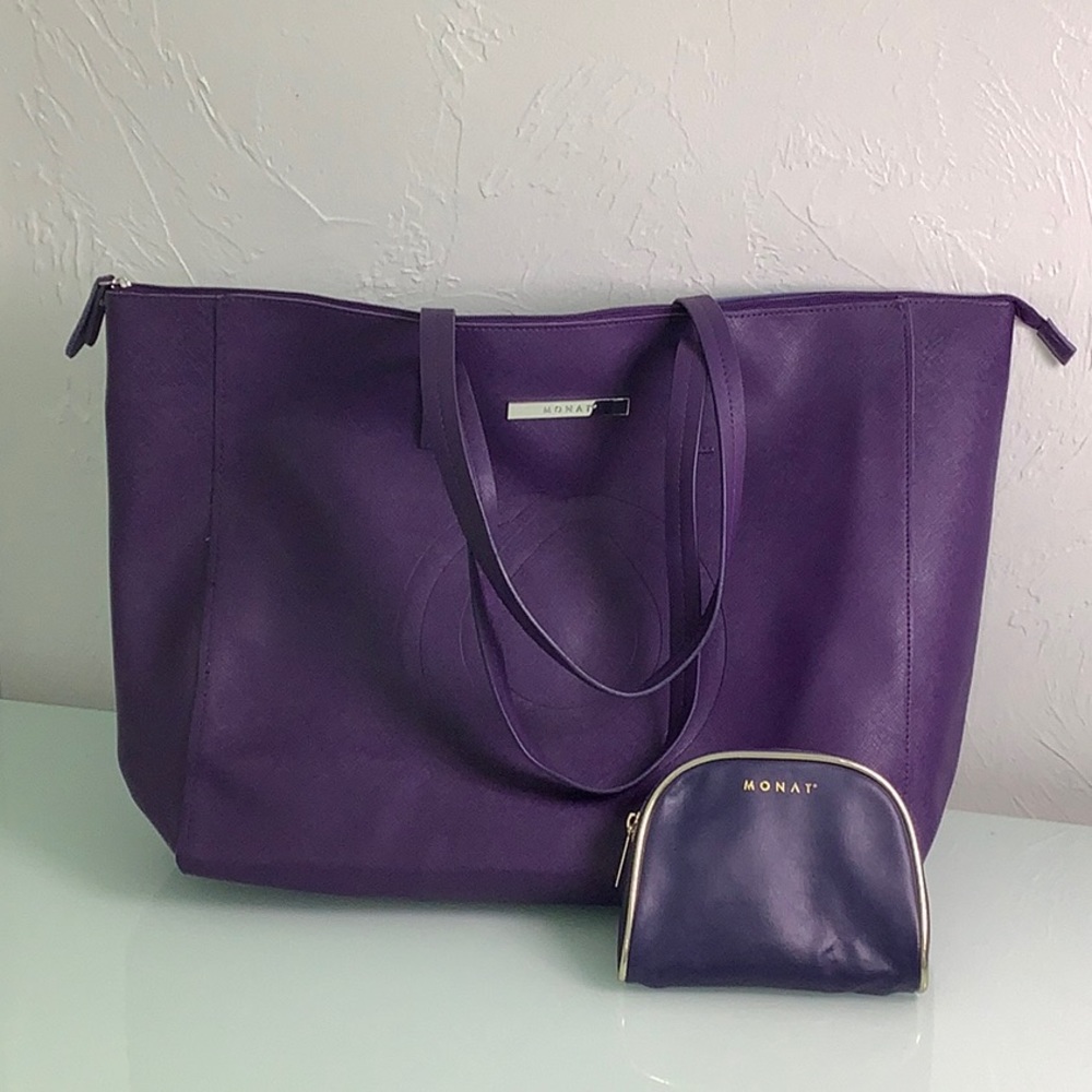 Monat Purple oversized top zippered shoulder purse bag & Cosmetic pouch NWOT